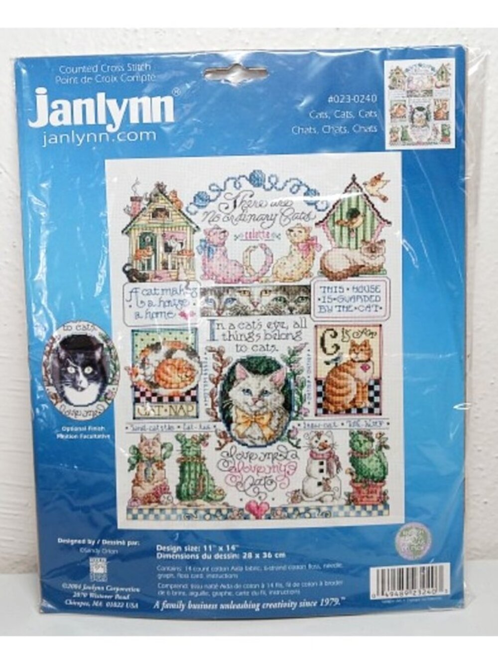 2004 Janlynn Cats Cross Stitch Kit, 14 count cotton